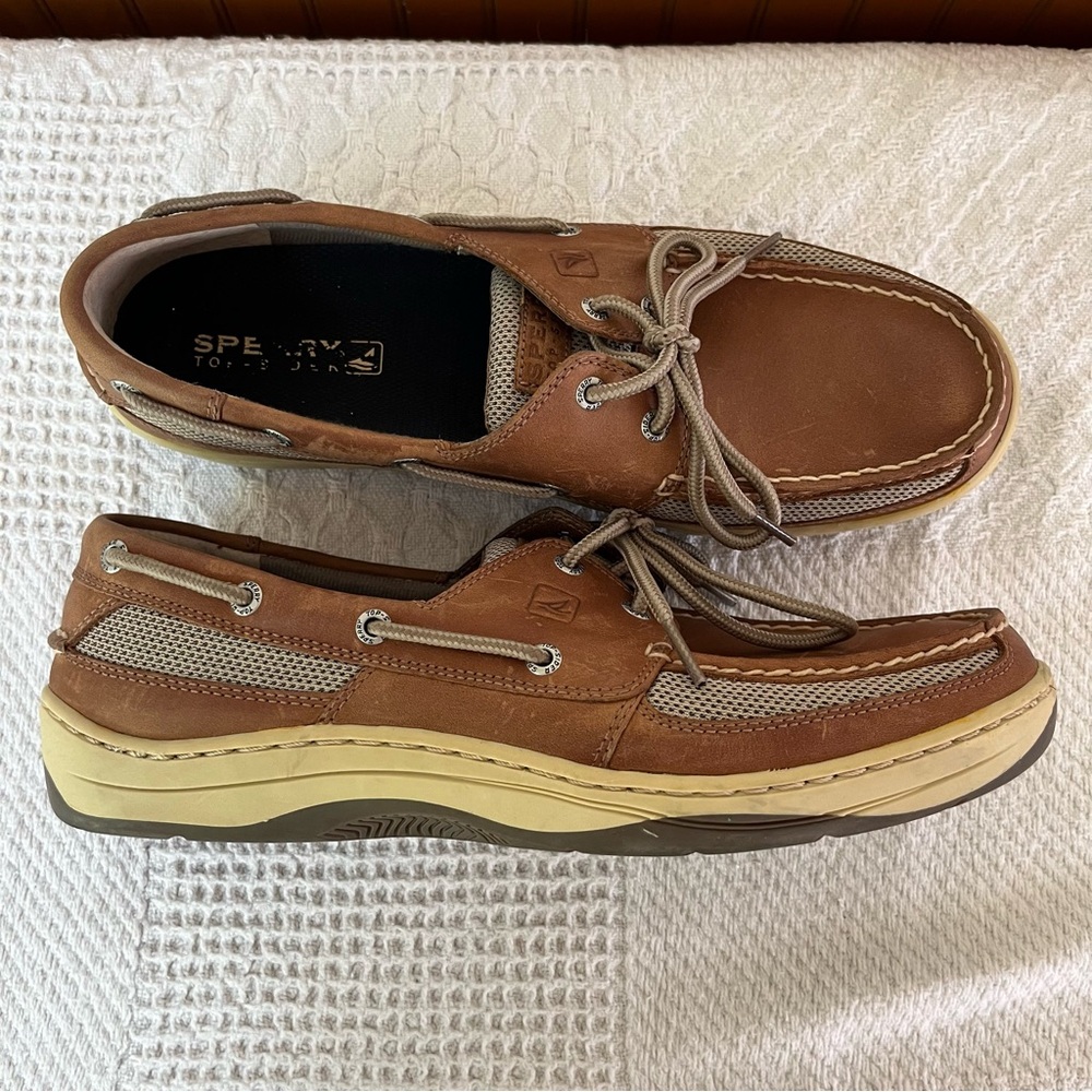 Sperry Men's Tan and Brown Boat Shoes top sider 12M leather nautical slip on